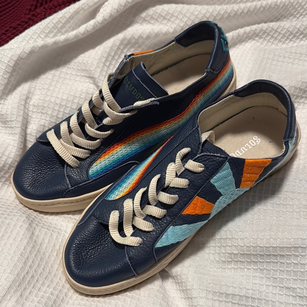 Soludos Womens Navy Sneakers with Multicolor Accents